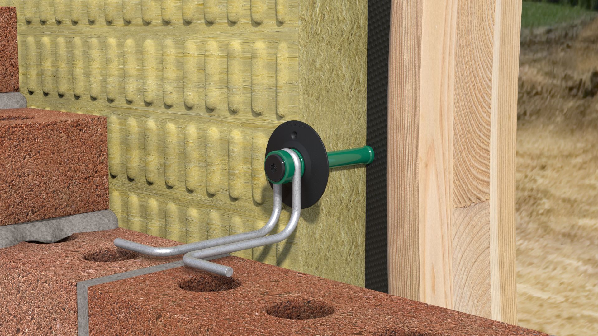 MVA CLT Wall With Bricks And Mineral Wool Cut A Way